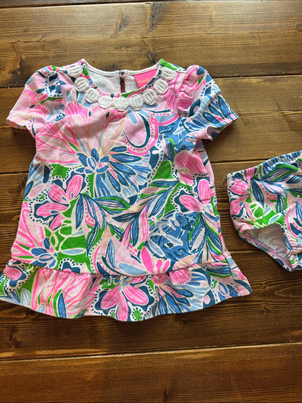 Lilly Pulitzer Pink Blue Green Floral Rash Guard Set